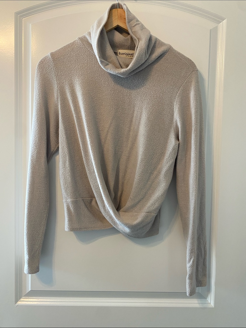 Soft Twist Hem Cowl Neck Sweater - Light Gray
